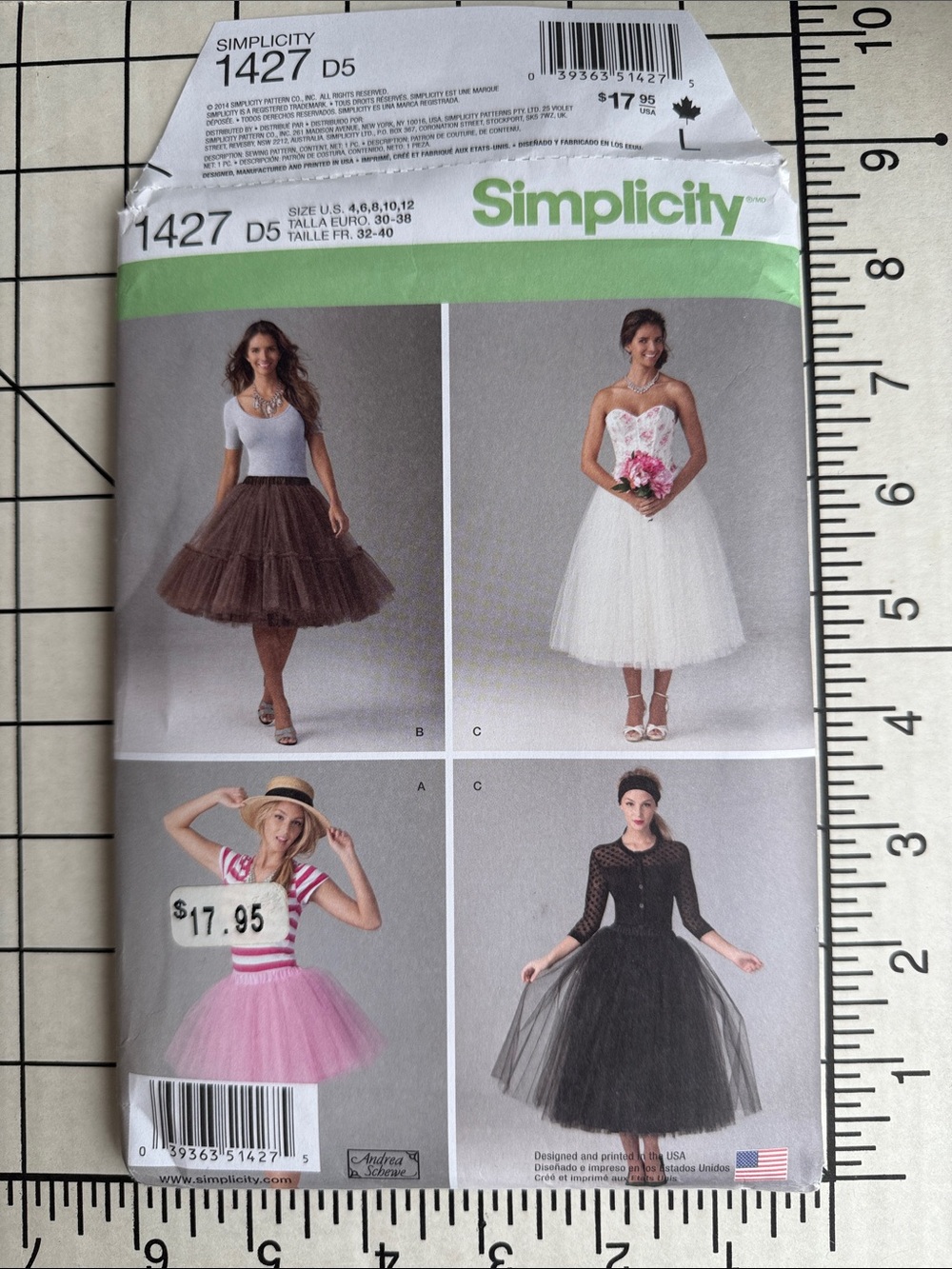 Simplicity 1427 Andrea Schewe Tulle Skirt Pattern D5 Sz 4-12 UNCUT